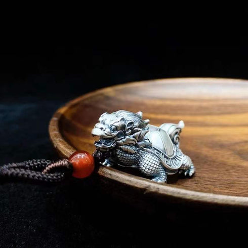 Pure Silver S999 Dragon Turtle Pendant Money